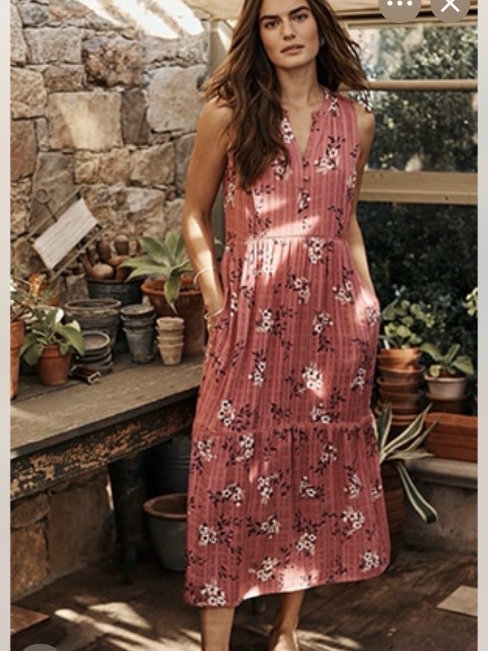J. Jill Rose Floral Sleeveless Lined Maxi Dress with Pockets